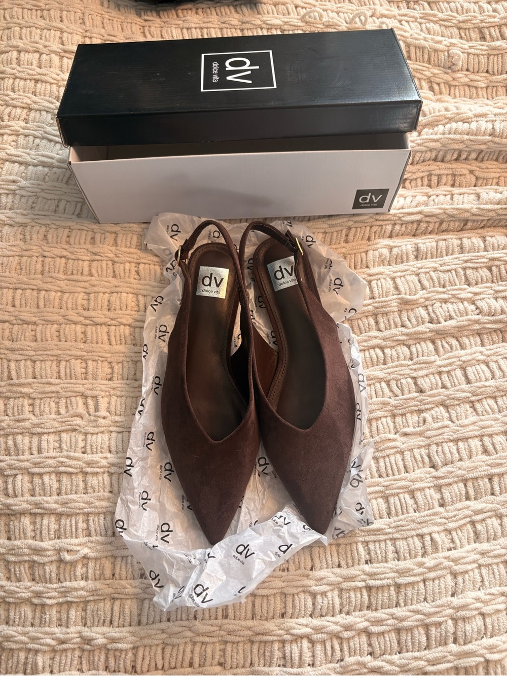 Dolce Vita Brown Suede Pointed Slingback Flats